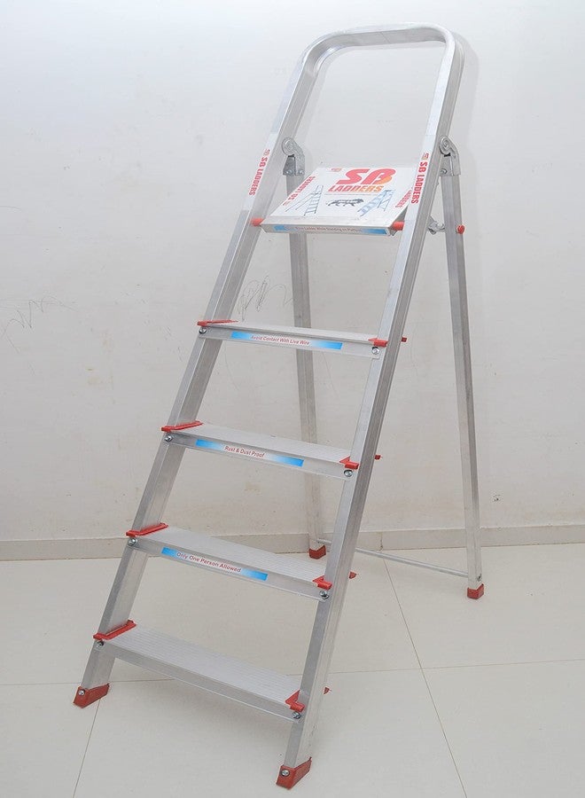 أس بي سلم ألومنيوم SB للمنزل/المكتب، 5 درجات، نوع A، قابل للطي، متعدد الاستخدامات مع منصة علوية - Image 2